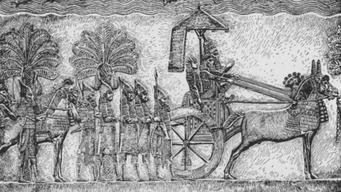 Ilustrasi Raja Sennacherib, raja yang membangun taman Babylonia