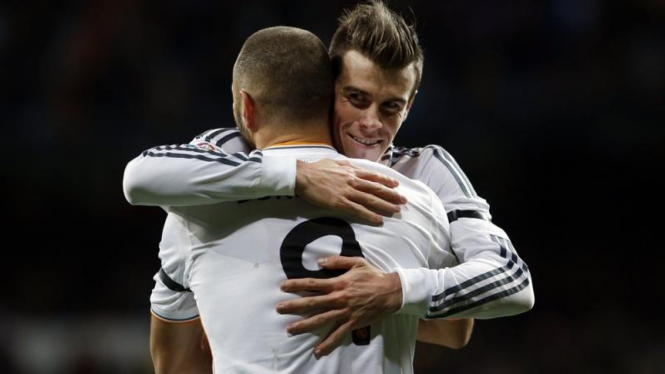 Pemain Real Madrid, Gareth Bale, usai cetak gol