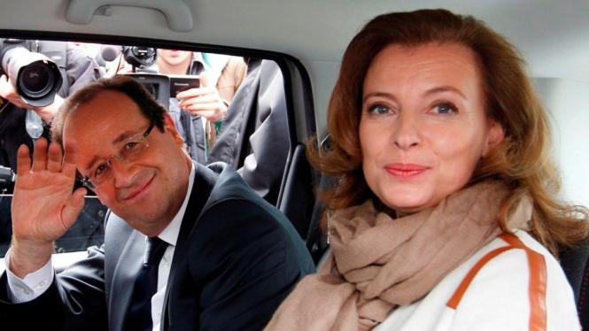 Presiden Prancis Francois Hollande dan pasangannya Valerie Trierweiler