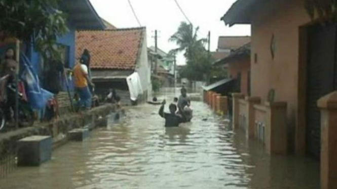Banjir melanda kecamatan Pamanukan, Subang, Jawa Barat. 