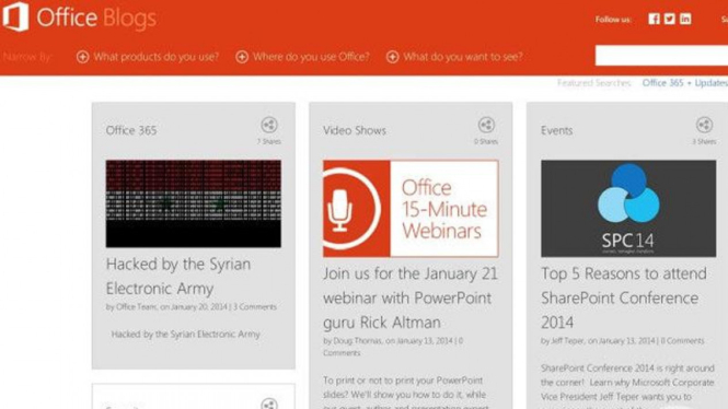 Tampilan Microsoft Office Blog saat dibobol hacker SEA