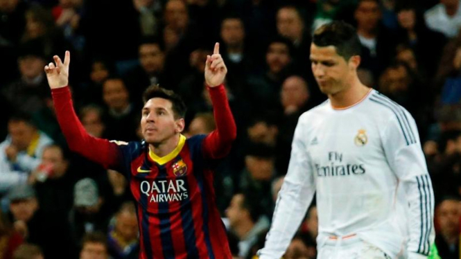 Pemain Barcelona, Lionel Messi, dan Cristiano Ronaldo