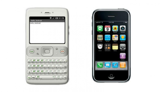 Ponsel awal berbasis Android (kiri)