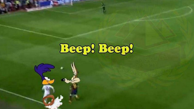 Gambar ejekan duel sprint Gareth Bale lawan Marc Bartra