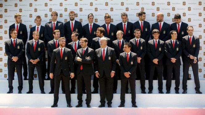 Timnas Spanyol melakukan foto tim jelang Piala Dunia 2014