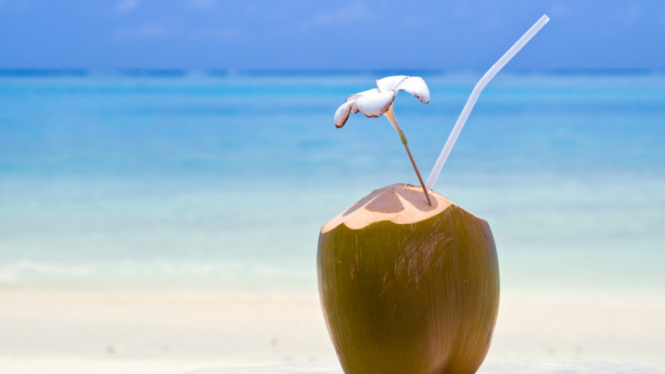 Ilustrasi air kelapa di pantai
