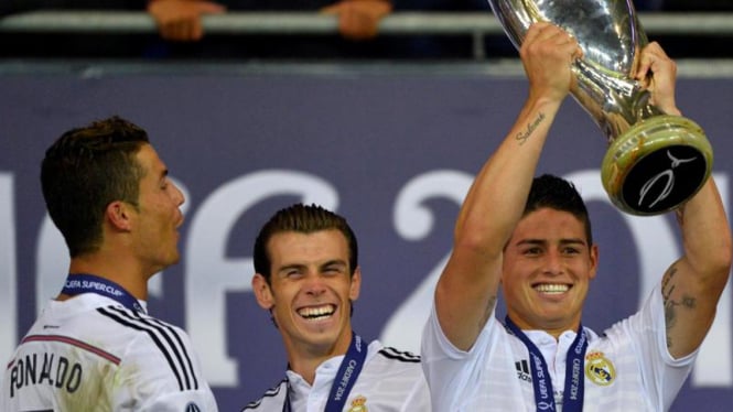 Cristiano Ronaldo, Gareth Bale, dan James Rodriguez