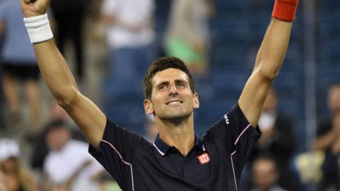 Novak Djokovic merayakan kemenangannya