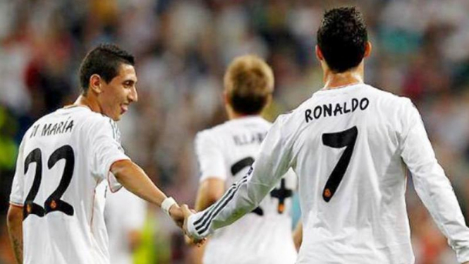 Cristiano Ronaldo bersama Angel Di Maria saat di Real Madrid