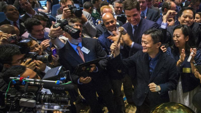 Pendiri Alibaba Jack Ma di Bursa Saham New York, Jumat, 19 September