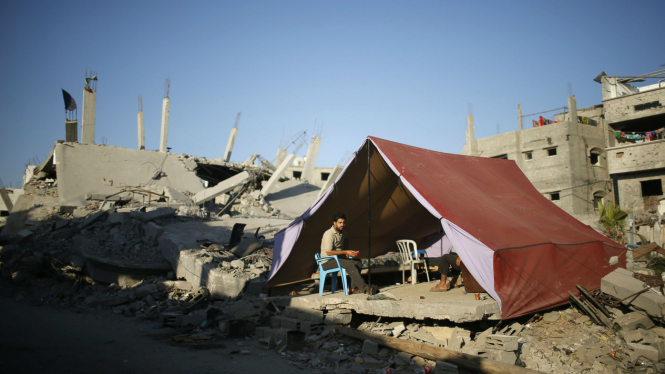 Waga Palestina tinggal di tenda di Gaza 22 September 2014