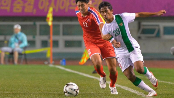Pemain Timnas Indonesia U-23, Bayu Gatra, saat lawan Korut