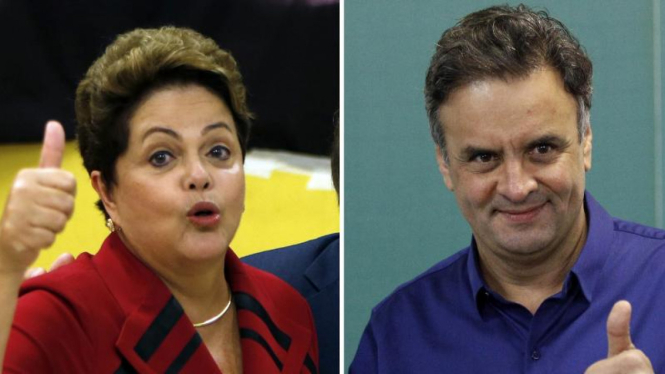 Kandidat Presiden Brasil Dilma Rousseff (kiri) dan Aecio Neves (kanan).