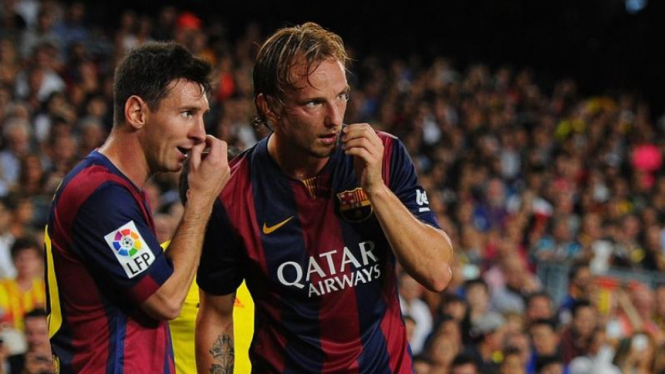 Pemain Barcelona, Lionel Messi dan Ivan Rakitic