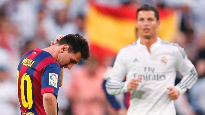 Pemain Barcelona, Lionel Messi, saat hadapi Real Madrid