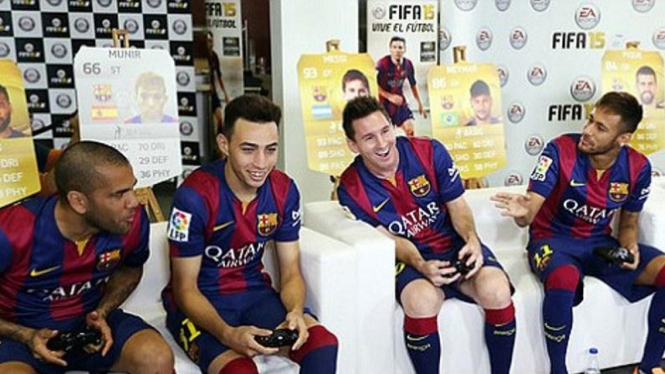 Dani Alves, Munir El Haddadi, Lionel Messi dan Neymar