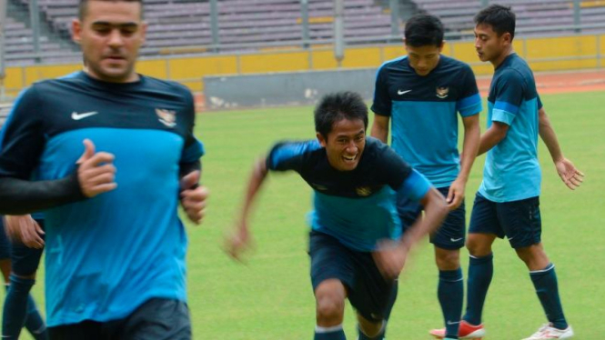 Pemain timnas Indonesia berlatih jelang Piala AFF 2014
