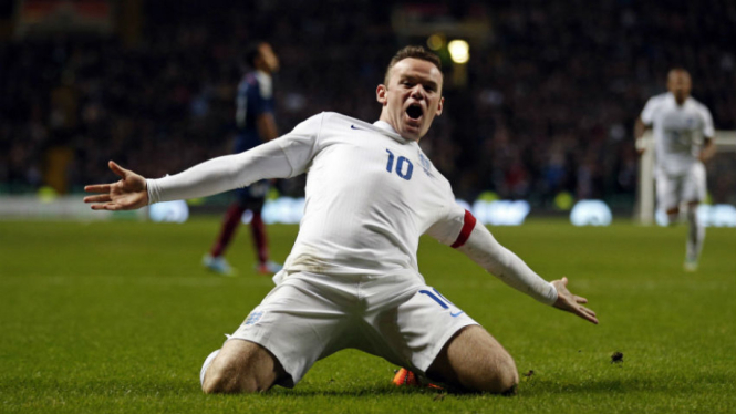 Selebrasi gol Wayne Rooney ke gawang Skotlandia