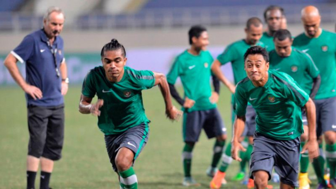 Pemain tim nasional Indonesia berlatih di Piala AFF 2014