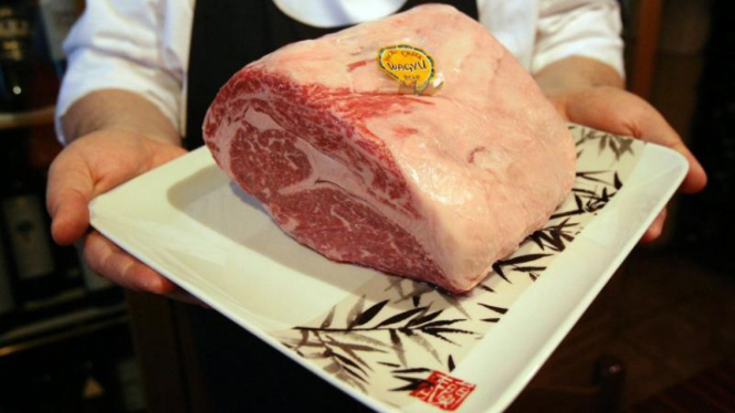 Ilustrasi daging sapi Jepang, atau juga dikenal Wagyu.