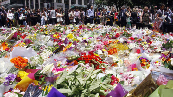 Karangan Bunga Untuk Korban Penyanderaan di Sydney, Australia