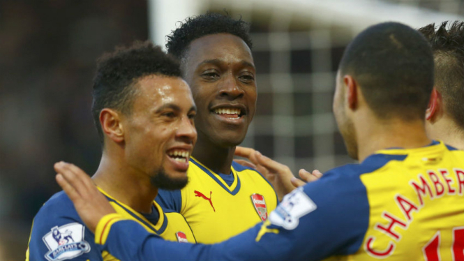 Selebrasi pemain Arsenal usai mencetak gol