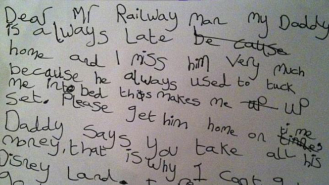 Surat anak gadis 6 tahun pada perusahaan kereta api.