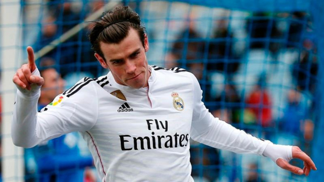 Pemain Real Madrid, Gareth Bale, usai cetak gol.