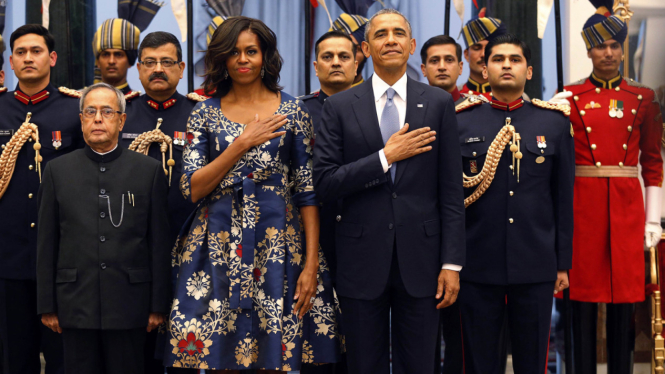 Presiden AS Barack Obama dan istrinya di India.