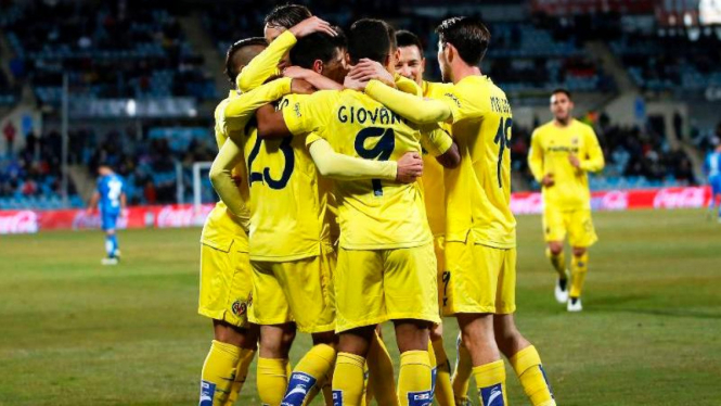 Para pemain Villarreal merayakan gol ke gawang Getafe