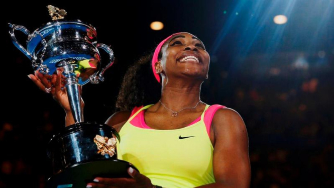 Petenis Amerika Serikat, Serena Williams, usai menjuarai Australia Open 2015