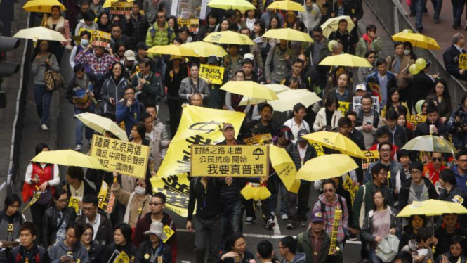 Pemrotes Hong Kong kembali turun ke jalan, 1 Februari 2015