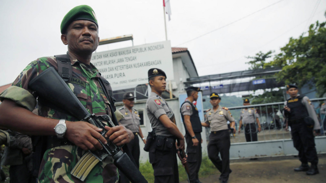 Ilustrasi/Pengamanan militer di Lapas Nusakambangan Cilacap Jawa Tengah