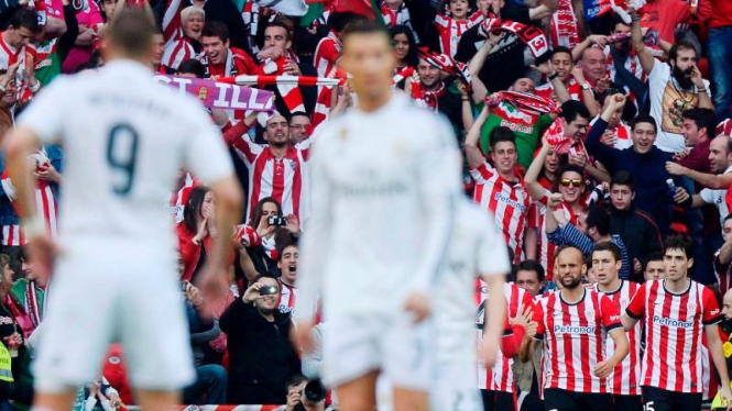 Pemain Athletic Bilbao rayakan gol ke gawang Real Madrid
