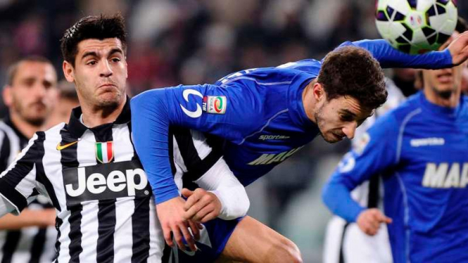 Pemain Juventus, Alvaro Morata, saat lawan Sassuolo