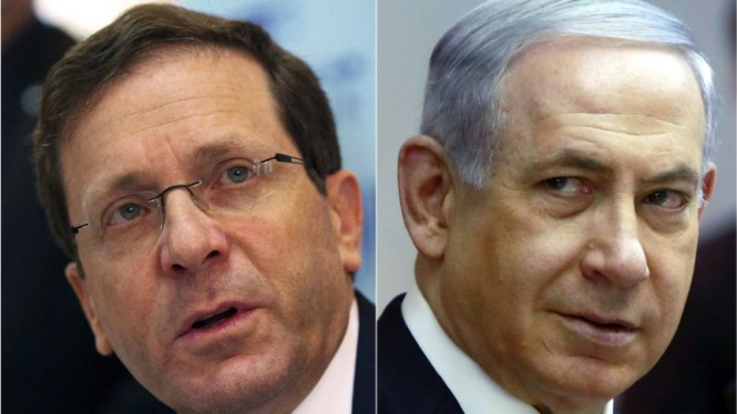 Pemimpin oposisi Israel Isaac Herzog dan PM Benjamin Netanyahu