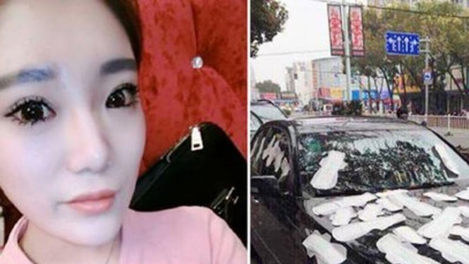 Li Tan tempeli mobil sang pacar dengan pembalut.