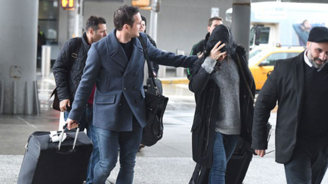 Frank Lampard (kiri) tiba di bandara JFK 