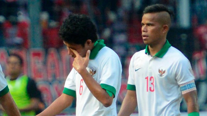 Pemain tim nasional Indonesia U-23, Evan Dimas (tengah)