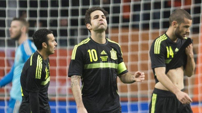 Pemain Timnas Spanyol, Cesc Fabregas, usai kebobolan