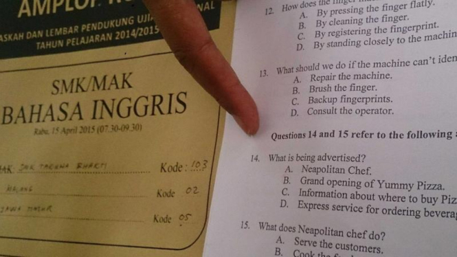 Lembar soal Bahasa Inggris yang dikeluhkan siswa Kota Malang