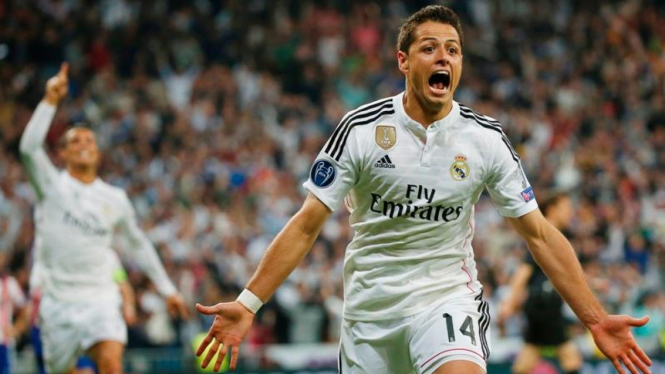 Pemain Real Madrid, Javier Hernandez, selebrasi gol