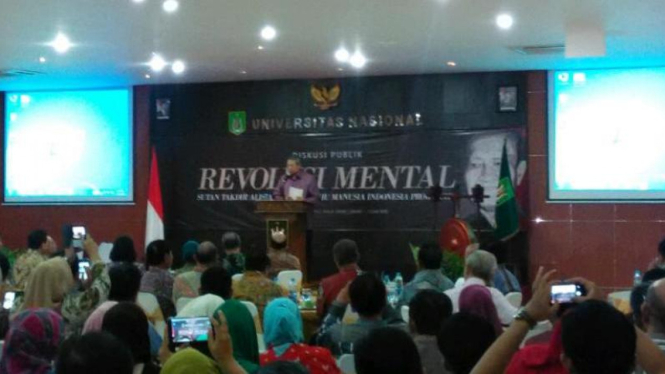 Diskusi Revolusi Mental STA di UNAS, Jakarta, Sabtu (25/4).