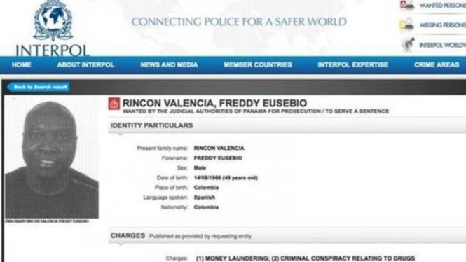 Freddy Rincon dalam daftar pencarian orang Interpol.
