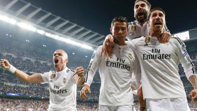 Pemain Real Madrid merayakan kemenangan di Liga Champions
