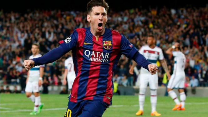 Pemain Barcelona, Lionel Messi, saat lawan Bayern Munich