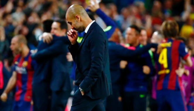 Pelatih Bayern Munich, Pep Guardiola, saat lawan Barcelona