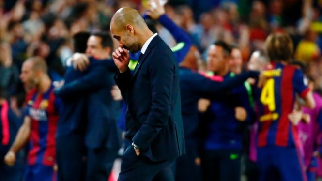 Pelatih Bayern Munich, Pep Guardiola, saat lawan Barcelona