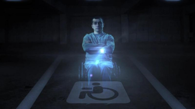 Hologram penyandang cacat di tempat parkir.