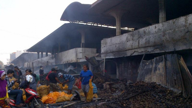 Salah satu sudut bangunan konstruksi Pasar Johar Semarang yang terbakar